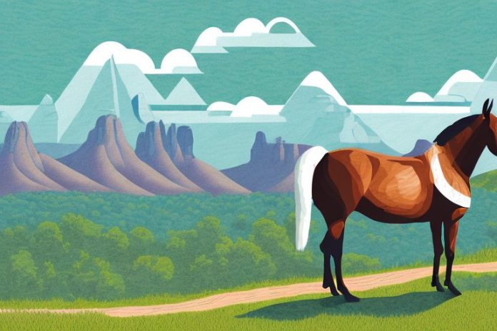 A kentucky mountain saddle horse in a scenic landscape in parys