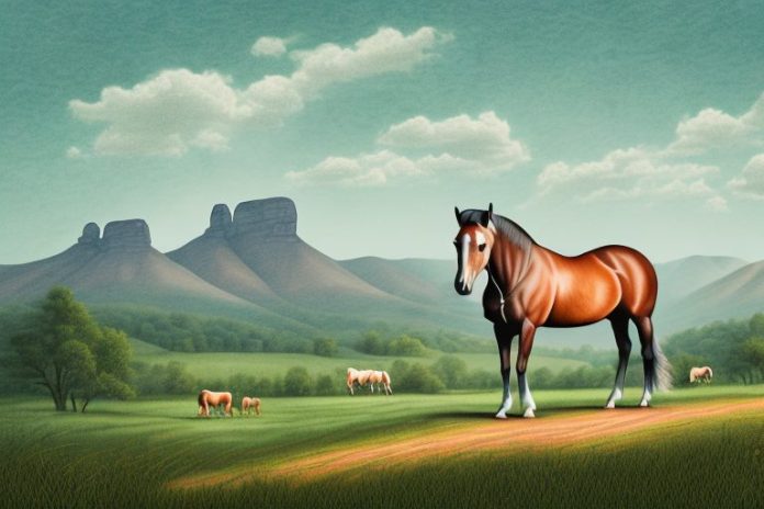 A kentucky mountain saddle horse in a rural landscape in gauteng