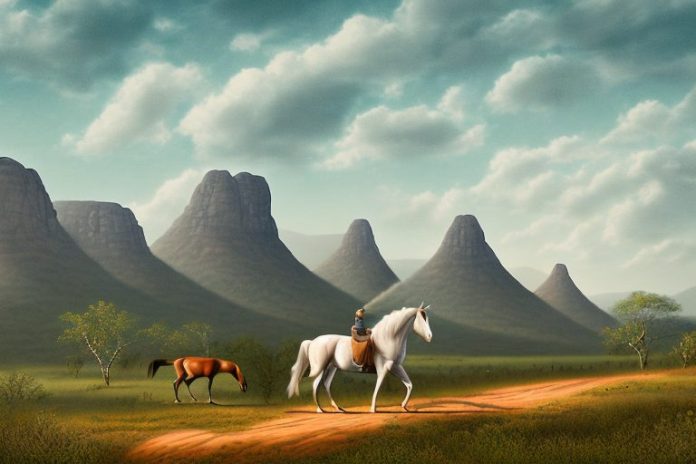 A kentucky mountain saddle horse in a rural landscape of limpopo