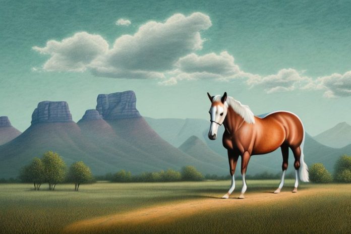 A kentucky mountain saddle horse in a rural south african landscape