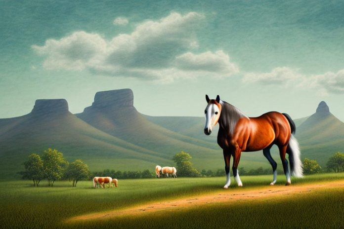 A kentucky mountain saddle horse in a rural landscape in mpumalanga