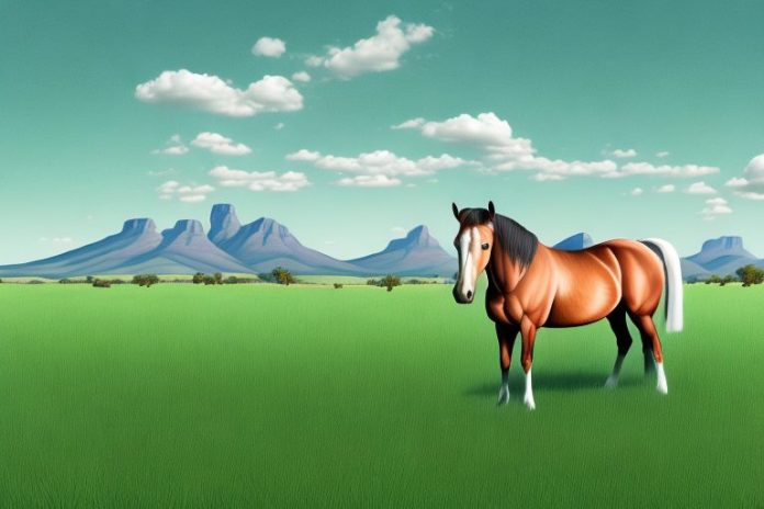 A kentucky mountain saddle horse in a grassy field in secunda
