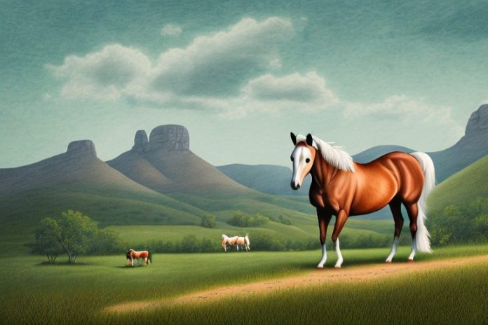 A kentucky mountain saddle horse in a rural landscape in hazyview