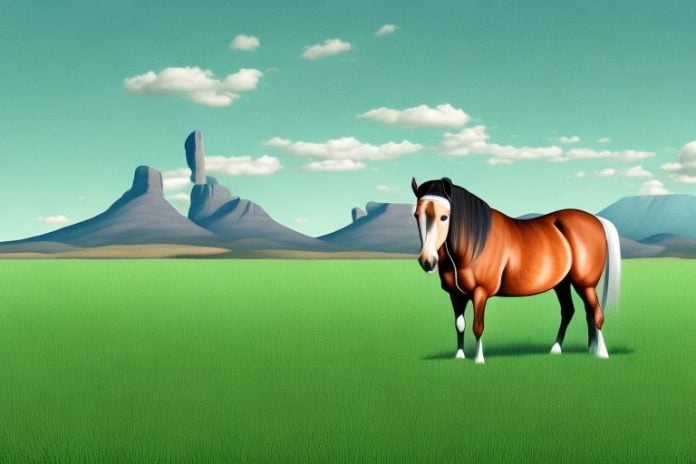 A kentucky mountain saddle horse standing in a grassy field in calvinia
