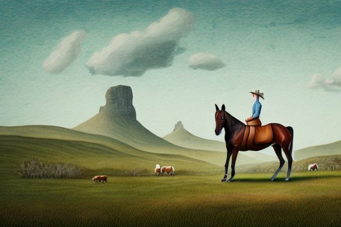 A kentucky mountain saddle horse in a rural landscape in orkney