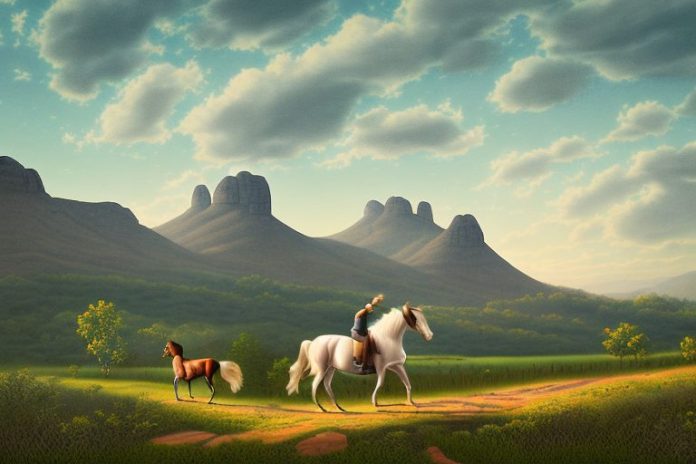 A kentucky mountain saddle horse in a rural landscape in hartbeespoort