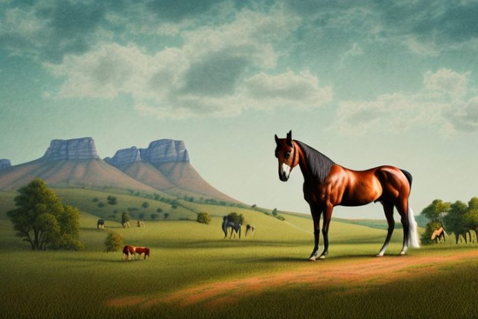 A kentucky mountain saddle horse in a rural landscape in vryburg