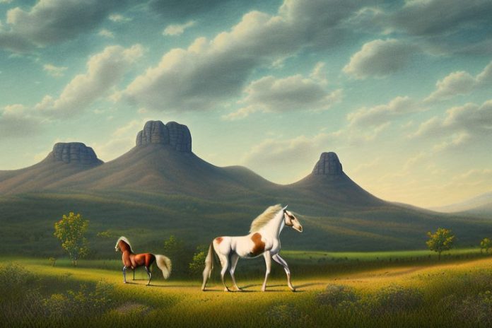 A kentucky mountain saddle horse in a rural landscape in worcester