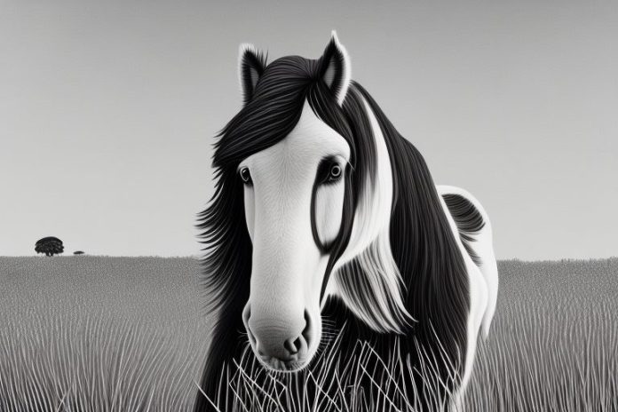 A clydesdale horse in a field in newcastle