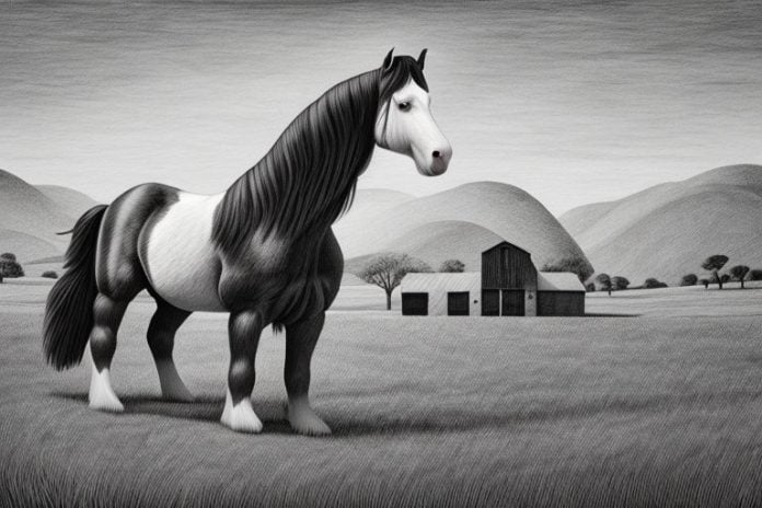 A clydesdale horse in a rural setting in mthatha
