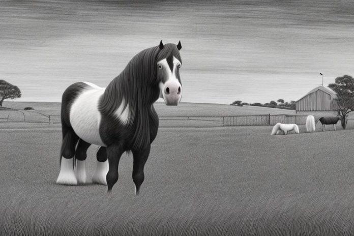 A clydesdale horse in a rural setting in bisho
