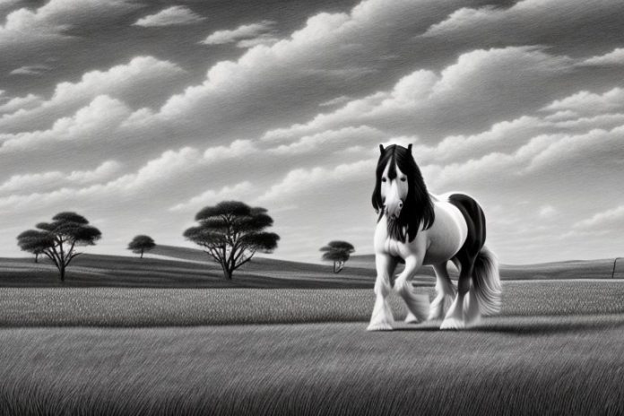 A clydesdale horse in a rural landscape in the free state