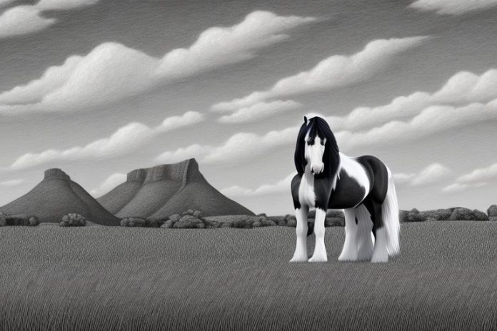 A clydesdale horse in a rural south african landscape