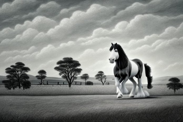 A clydesdale horse in a rural landscape in krugersdorp