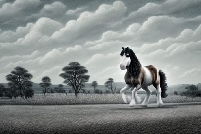 A clydesdale horse in a rural landscape in roodepoort