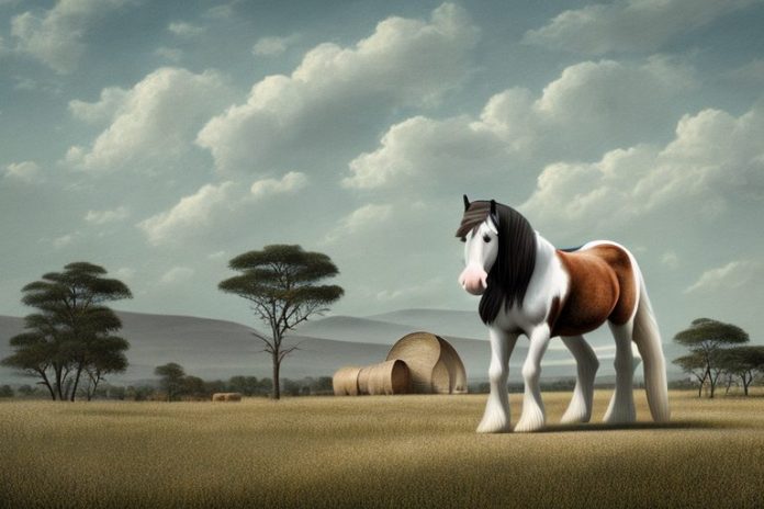 A clydesdale horse in a rural landscape in limpopo