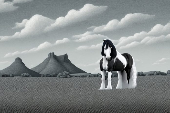 A clydesdale horse in a rural south african landscape