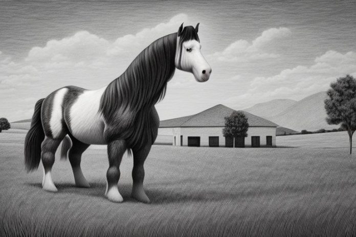 A clydesdale horse in a rural setting in delmas