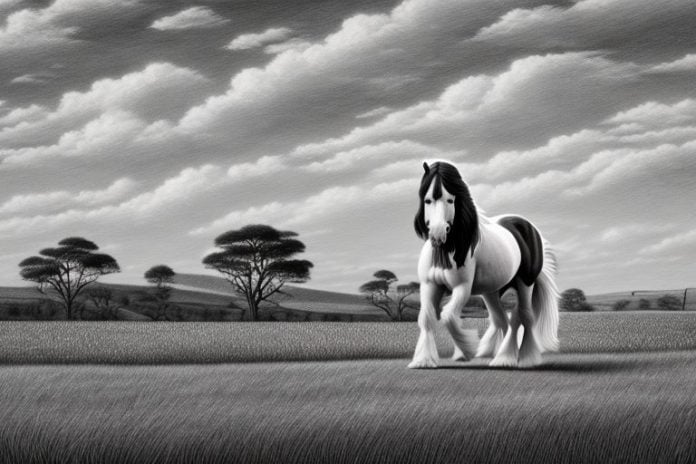 A clydesdale horse in a rural landscape in hazyview