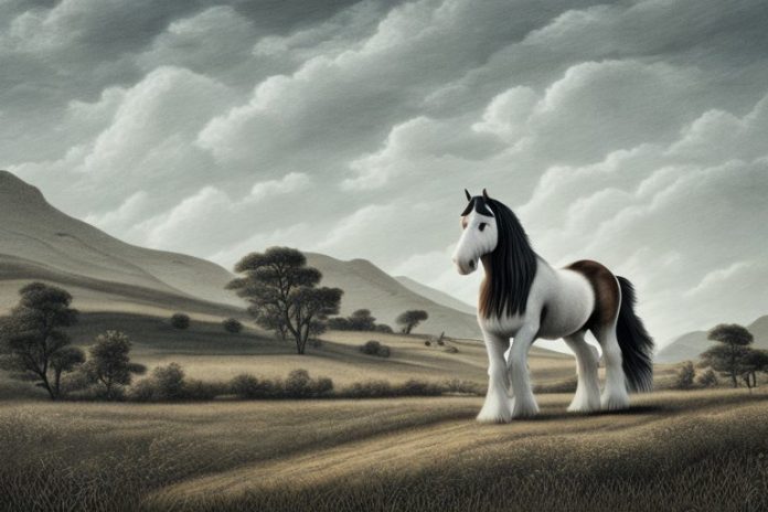 A clydesdale horse in a rural landscape in lydenburg