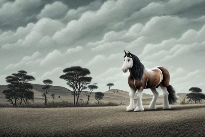 A clydesdale horse in a rural landscape in north west