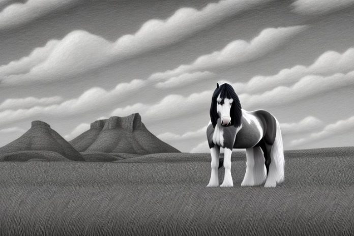 A clydesdale horse in a rural south african landscape