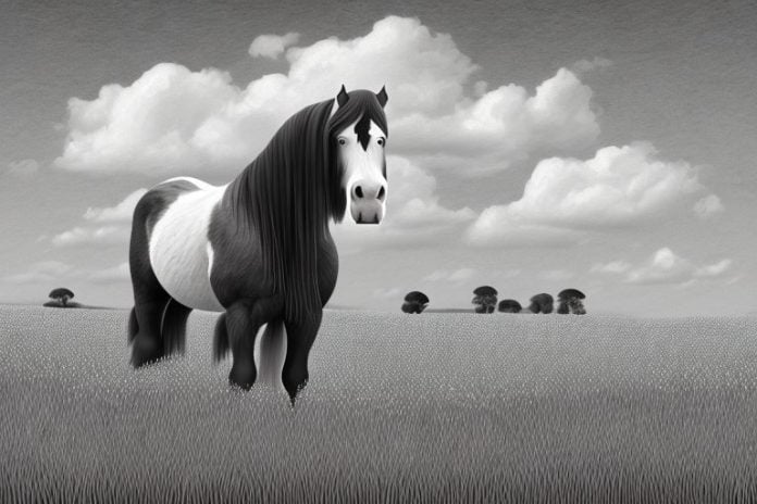 A clydesdale horse standing in a field in mabopane