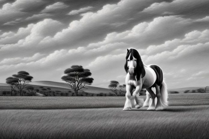 A clydesdale horse in a rural landscape in george
