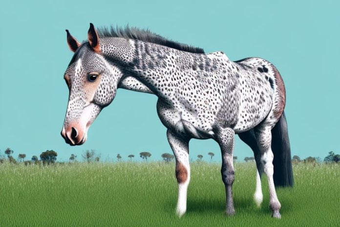 An appaloosa horse grazing in a grassy field in pretoria