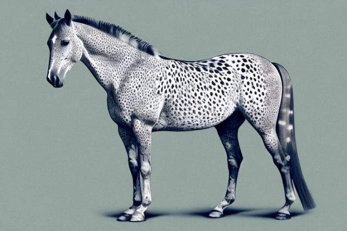 An appaloosa horse in an open field in kempton park