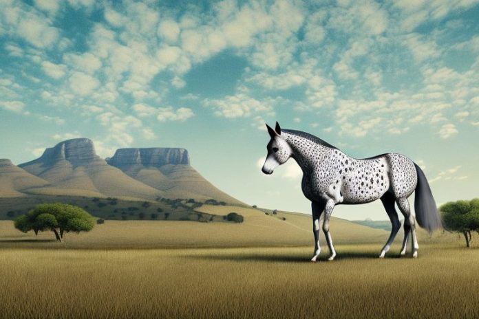 An appaloosa horse in a rural landscape in south africa