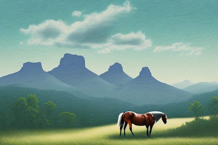 A kentucky mountain saddle horse in a scenic landscape of pinetown