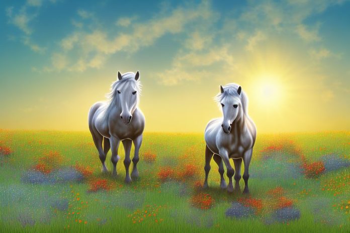 A horse in a field of wildflowers