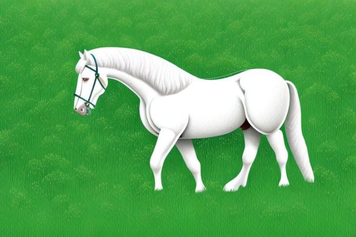 An american belgian draft horse in a field of lush green grass
