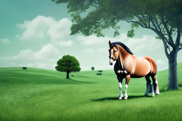 An irish draught horse in a pasture