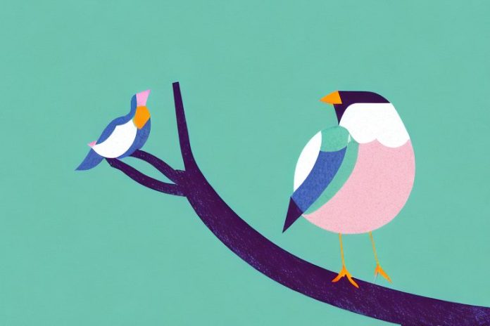 A bird perched on a tree branch in a suburban setting